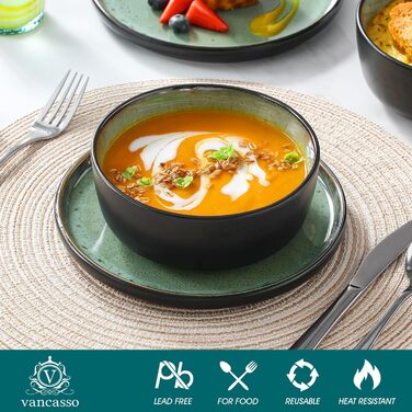 Набір посуду на 6 осіб vancasso AMBER, 18 предметів, ручної роботи, з реактивною глазур'ю, смарагдово-зелений