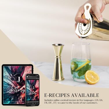 Boston Shaker Set - 4-Piece Cocktail Shaker Kit with 18/28 oz Boston Shaker Stainless Steel, Strainer, and Jigger, in a Stylish Gift Box - Ideal for Home Bar Use. (Gold)