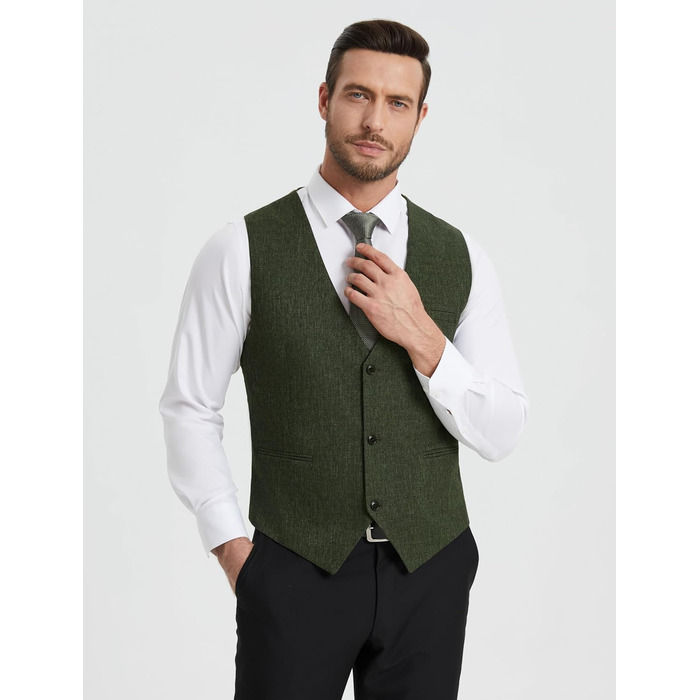 Жилет чоловічий HISDERN для весілля та офіційних заходів, Slim Fit, класичний дизайн, однотонний, з 3 кишенями, XL (Оливковий)