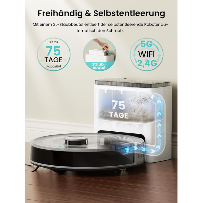 Робот-пилосос LEFANT M1: Мапірування, вологе прибирання, No-Go зони, 5500Pa, керування через додаток/Alexa, білий