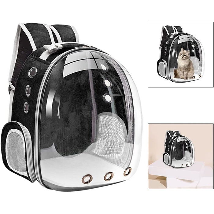 Рюкзак-переноска для кота MagiDeal Premium, велика прозора сумка для тварин, портативна, з вентиляцією, для котів та маленьких собак, водонепроникний, чорний