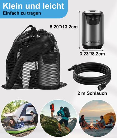 WADEO Portable Camping Shower Battery with Pump, Camping Shower with Rechargeable 6000/8000mAh Battery, Mobile Showers Outdoor Showers with Shower Head and Hose, for Camping Trips, Garden, Car Washing (Gray, 10 Galls and with Double Digital Display)