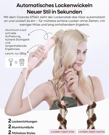 Аirstyler 7-в-1: Фен, плойка, брашинг, термощітка, автоматична завивка, іонізація, захист від пошкоджень, рожевий