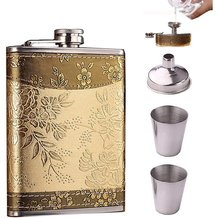 Металева фляга 8oz з нержавіючої сталі, набір фляга + воронка, подарункова коробка (Золото)