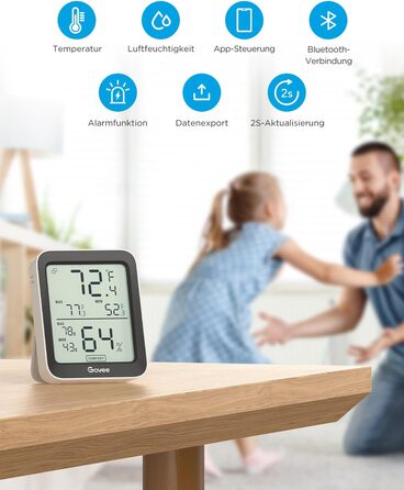 Govee Thermometer Hygrometer, Mini LCD Digital Thermometer Hygrometer Indoor with Notification Alarm, Precise Hygrometer Temperature with APP, Data Storage for Greenhouse Wine Cellar (3 pack)