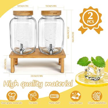 Скляний диспенсер для напоїв на підставці 2x4L з нержавіючою сталею, з краном для соків, води, домашніх напоїв, вечірок та свят