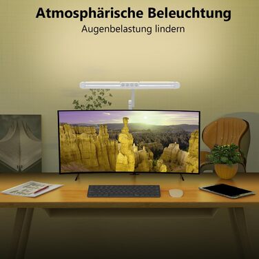 LED настільна лампа 24W з регулюванням яскравості, 1500 люменів, для дому та офісу, з підсвічуванням, гнучка, енергоклас G, біла