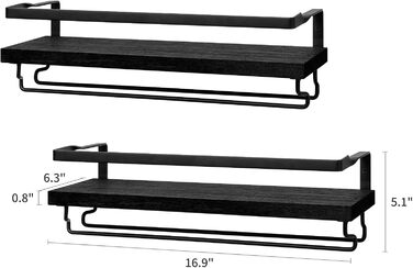 Wall-Mounted Wine Racks 2-Piece Set Wood Rustic Wine Bottle Glass Floating Shelves with Stemware Hangers Modern Wine Display Storage Holder for Kitchen Dining Room Bar, black