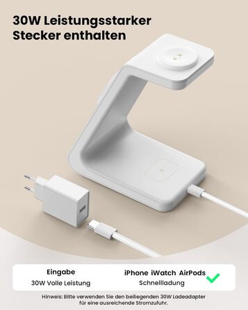 GEEKERA 3-в-1 зарядний пристрій Qi2 з MagSafe, 15W індукційна станція для iPhone 17/16/15/14/13/12, Apple Watch 11-2 та AirPods, білий/сірий