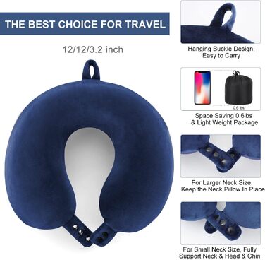 Подушка для шиї TALLGO з піною з пам'яті: зручна, регульована, для подорожей (літак, авто, дім), блакитна