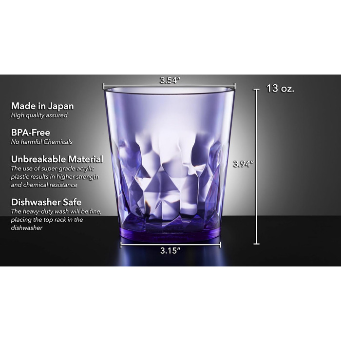 SCANDINOVIA - 400ml Unbreakable Premium Drinking Glasses - Set of 6 - Tritan Plastic Beakers - BPA Free - Dishwasher Safe - Stackable