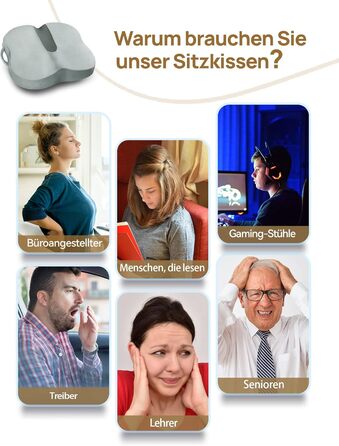 Подушка для сидіння Travel Ease з гелевою піною Memory Foam - ергономічна підтримка для офісу, авто та ігор (сірий)