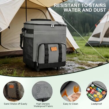 Термосумка-холодильник 35л з колесами, велика, складніша, для пікніків, кемпінгу, пляжу та BBQ, вологостійка