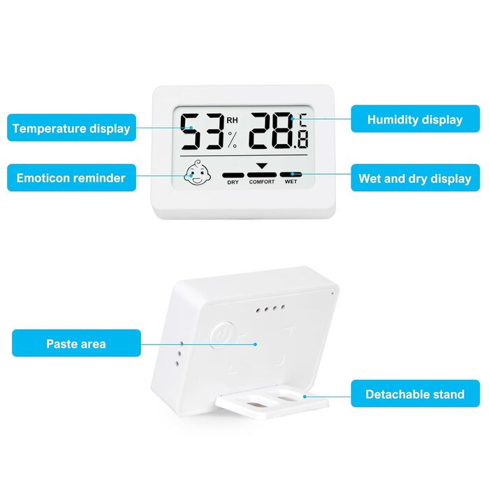 YIFMOO 6 Pack Mini Thermometer Hygrometer Indoor, Digital Thermometer Hygrometer with Smiley Display for Baby Rooms, Senior Rooms, Study Rooms, Wine Cellars, Living Rooms, etc., (white)