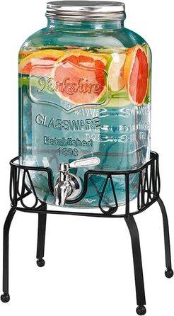 Keg-shaped Drink Dispenser, 3L/5L Glass Water Dispenser with Stand, Barrel Decanter with Spout, Alcohol Dispenser ideal for Wine, Whisky, Beer, Juices, Soda, Gifts for Friend, Husband, Father (3L, Drink Dispenser)