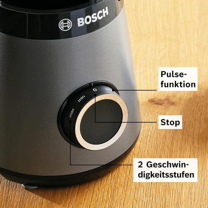Блендер Bosch VitaPower Serie 4 MMB6172S, 1200 Вт, 1,5 л, скляна чаша, нержавіючі леза, 30 000 об/хв, сріблястий, частини для посудомийки