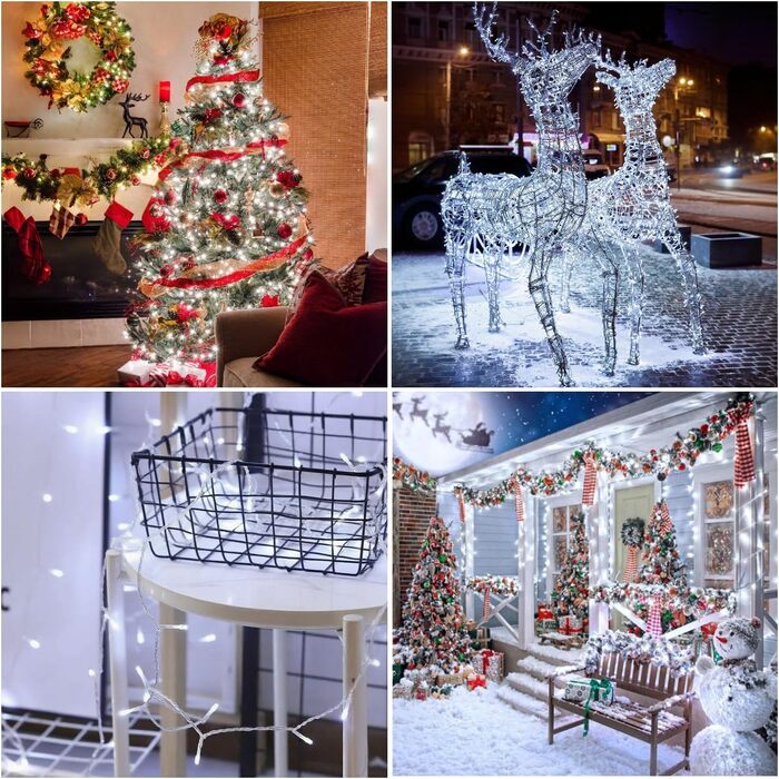 Ланцюжок прикрас Joomer 200 LED, 20 м, на батарейках з таймером, 8 режимів, вологостійкий, тепле біле світло, для декору саду, вечірки, весілля, внутрішнього та зовнішнього використання