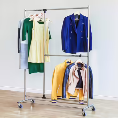 Tatkraft Drago Clothes Rack - Stable, with 2 Clothes Rails, up to 110 kg, Coat Rack, Adjustable, Clothes Rack on Wheels, Metal, (Silver)