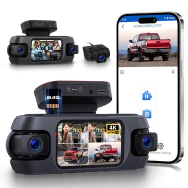 Відеореєстратор 4K WiFi Voller 360°, Автомобільна камера з GPS, Park Mode, Нічним баченням та G-сенсором. Комплект з камерою заднього виду.