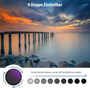 NEEWER Змінний ND-фільтр ND2-400 (1-9 Stop) для об'єктивів 62mm з кришкою, стрічкою та серветкою