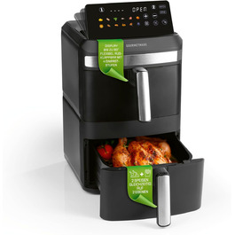 Фритюрниця повітряна GOURMETmaxx 4.5L з цифровим дисплеєм, 1400W, автоматичне вимкнення, захист від перегріву, миється у посудомийній машині, чорний (2x6L)