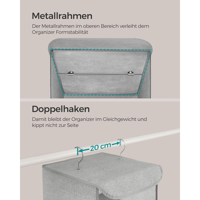 Органайзер для шафи SONGMICS, вішалка для одягу, полиця-органайзер, сіра, 2 шт.