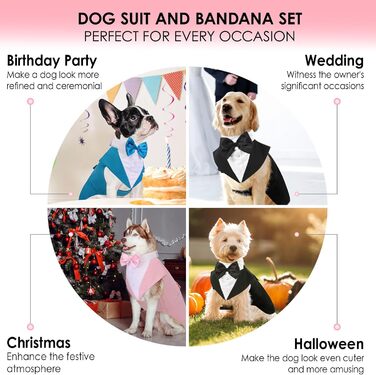 AOFITEE Dog Smoking Dog Suit & Bandana Set, Dog Wedding Party Suit Dog Bow Tie Shirt Vest, Pet Suit Costume Dog Clothes with Detachable Bow Tie for Halloween, Christmas, M
