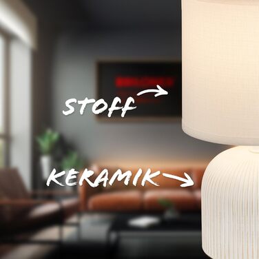 Лампа настільна BRILONER з тканинним абажуром, вимикачем на кабелі, керамічним цоколем, 15x28 см (ДxВ), білий