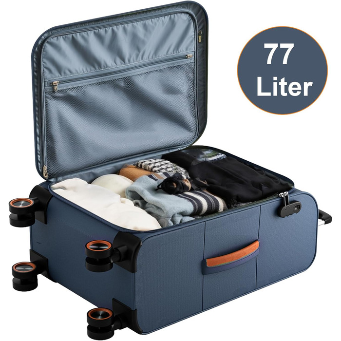 Чемодан великий 78x48x30 см Troey - тканинний дорожній чемодан з 4 відділеннями та кишенькою, ручна поклажа, 109 літрів, синій