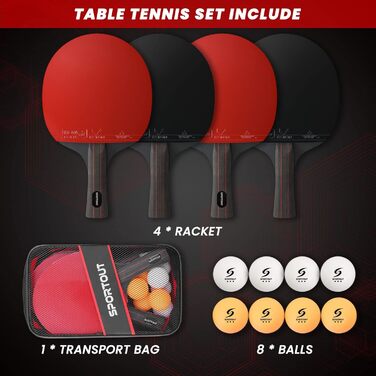 Portable Table Tennis Set with Paddles & Balls - Indoor/Outdoor Table Tennis Set - 4 Paddles & 8 Balls