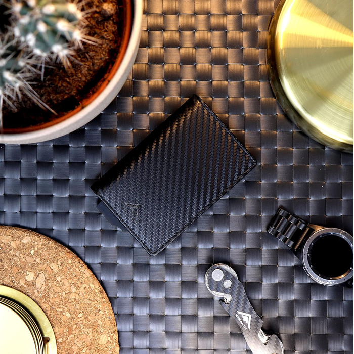 Гаманець RFID захист Stealth Wallet для чоловіків - мінімалістичний висувний картхолдер з алюмінію та шкіри (срібний/чорний, карбон/чорний)