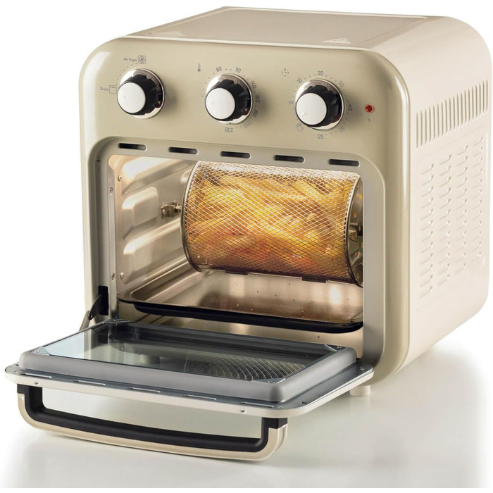 Аерофритюрниця та духовка Ariete 4632 Vintage 2в1, 1400 Вт, 16 л, таймер 60 хв, подвійне скло, аксесуари, бежева