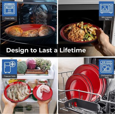 MIAMIO Набір посуду на 6 осіб / 24-тісний набір посуду з каменю, сервіз з тарілками, мисками, чашками та суповими тарілками - колекція Le Papillon (Червоний, 24 елементи)