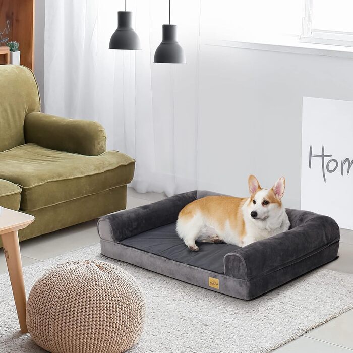 Orthopedic Dog Bed XL 100x75 cm: Dog Sofa for Large and Medium-Sized Dogs, Ergonomic Dog Beds with Raised Edge, 2 in 1 Detachable Washable Non-Slip Dog Mattress