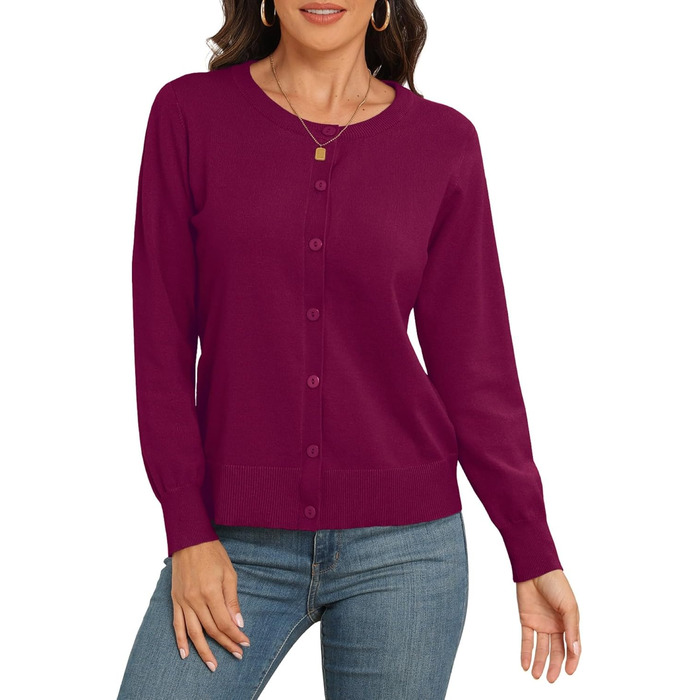 Жакет PrinStory Daen з тонкої в'язки, кардиган з круглою горловиною, пуловер на ґудзиках, класичний в'язаний одяг, комплект (M, бордовий)