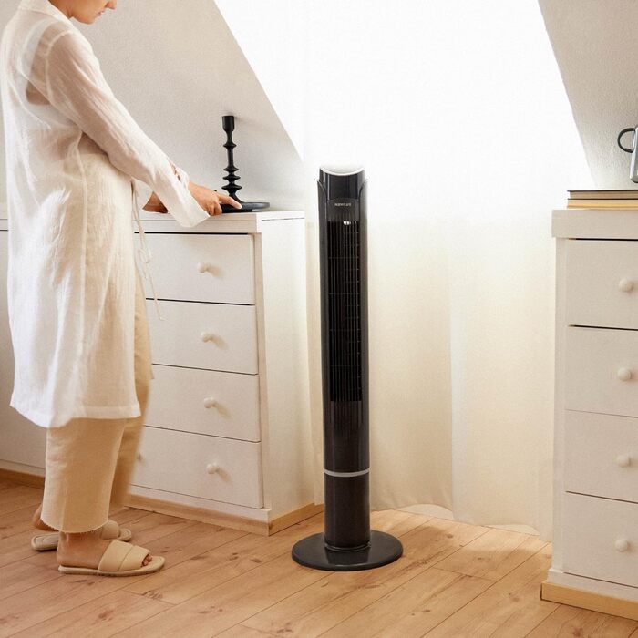 Вентилятор підлоговий Newlux W130 безлопатевий, 45W, 103.5 см, 3 режими, 70° осциляція, таймер 12h, з пультом, чорний