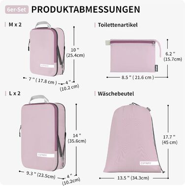 Набір кубиків-органайзерів для подорожей Cipway Kompressions, 6 шт. (білий, Mauve Pink)