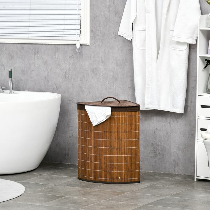 Кошик для білизни HOMCOM 55L з кришкою та ручкою, контейнер для збору білизни, коробка для білизни з бамбука, коричневого кольору, знімний мішок для білизни, ідеально підходить для сортування білизни.