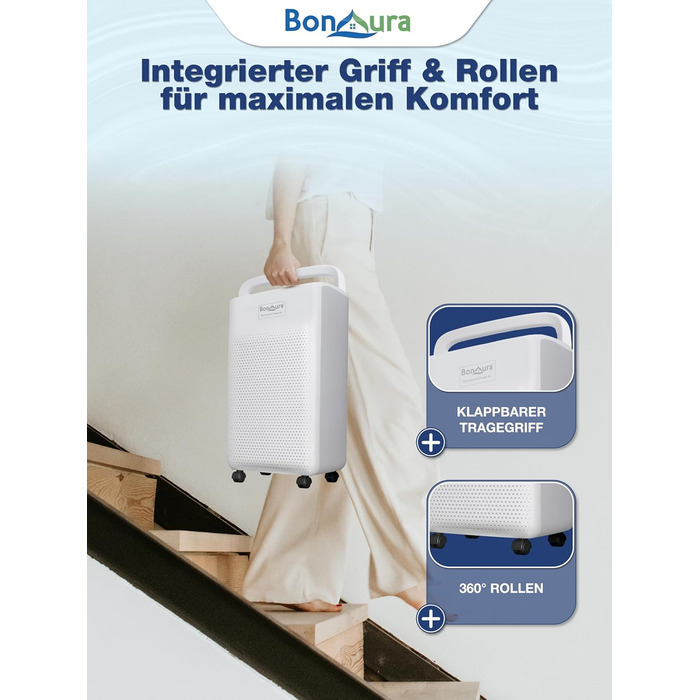 Електричний осушувач повітря BonAura® 10L з LED дисплеєм, таймером та авто-режимом - для підвалів та приміщень до 40м³ - допомога від плісняви