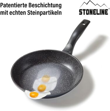 STONELINE Frying Pan - Induction-compatible pan with genuine stone particles coating, frying & universal pans made of aluminum cast, large pan (Grey, 24 cm)