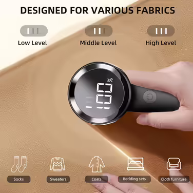 Buywoo Fabric Shaver, Electric Lint Remover, Rechargeable Lint Shaver Sweater Defuzzer for Removing Pilling, Battery Powered, 6-Blade, 3-Speed with LED Display for Clothing, Black