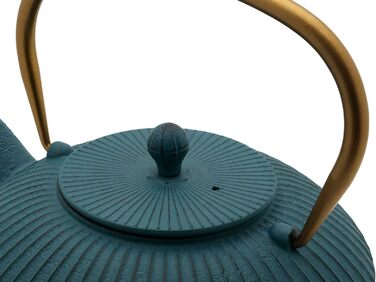 Bredemeijer Blue Flat Asia Teapot 1.1 Liter Cast Iron - Asia Cast Kettle with Stainless Steel Tea Filter Insert