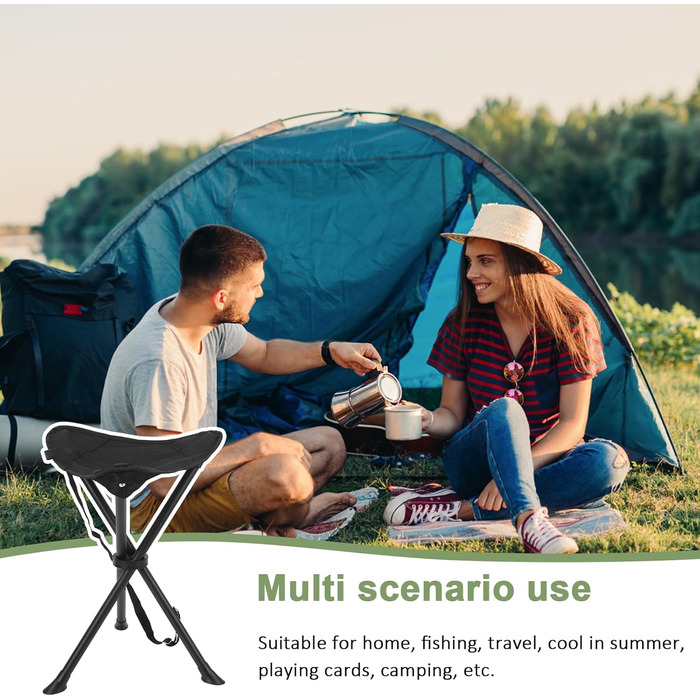 Чорний складаний табурет-стілець 60 см для кемпінгу, риболовлі, саду та балкону з сумкою