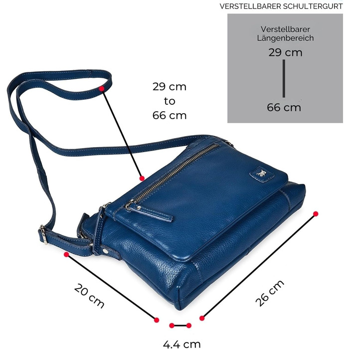 Сумка через плече Wise Owl з натуральної шкіри: жіноча та чоловіча, маленька сумка-кросбоді, 5 відділень, колір сапфіровий блакитний, шкіра наппа