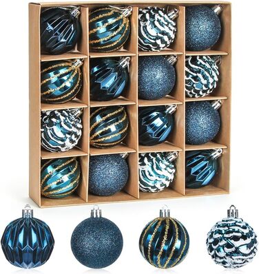 Набір прикрас на ялинку 16 шт. - Синє пластикові кулі, 6 см, для ялинки