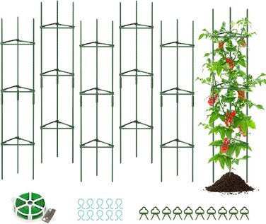 SUNYRISY Tomato Support Stakes Set, Tomato Plant Holders, Climbing Plant Trellis, Plant Support for Flowers & Vegetables, DIY Adjustable 6-Piece Set, 120 cm Height, Green