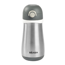 BÉABA Stainless Steel Kids' Bottle 2-in-1, Bottle/Glass Function, Push-Button for Easy Opening, Stable, Healthy, Removable Handles, Stainless Steel Cold/Warm Insulation Function, 350ml, Old Pink (Mineral Gray - 350 Ml)