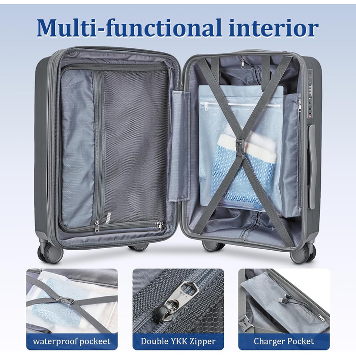 Набір валіз Joyway 4 шт. з жорстким корпусом та TSA-замком, розширюваний. Чорний, сірий.