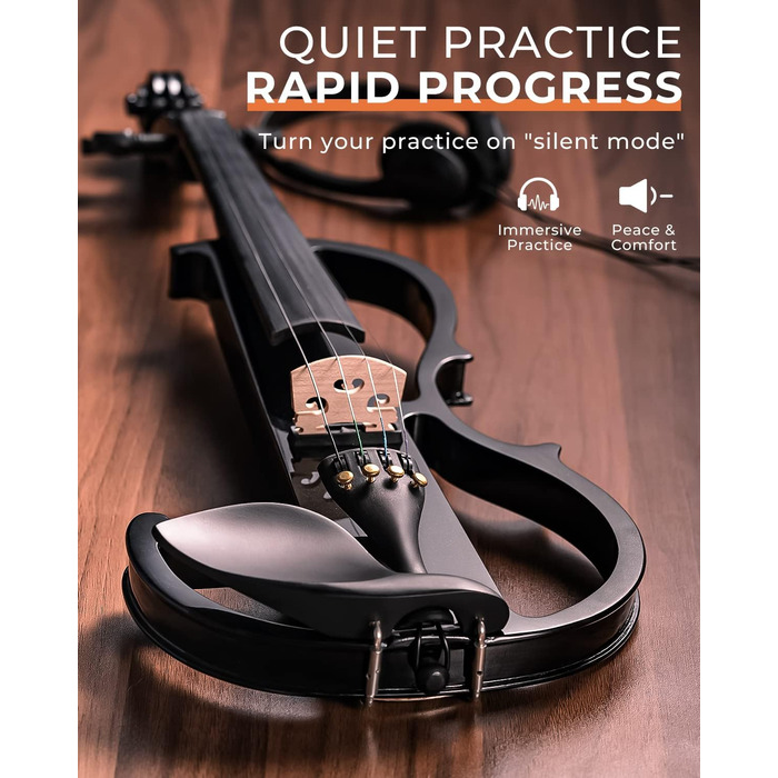 Електрична скрипка Vangoa 4/4 з цільного дерева, повного розміру, з усіма аксесуарами (колінь, чохол, кабель, підставка, смычок)