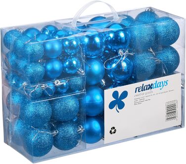 Relaxdays Christmas Baubles, Set of 100, Christmas Decorations, Matte, Glossy, Glittering, Christmas Tree Balls, 3, 4 & 6cm, Petrol Blue, Petrol